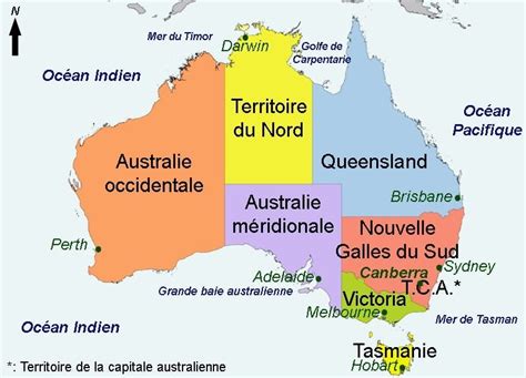 Carte de l'Australie avec les principales villes où se déroulent les championnats NPL