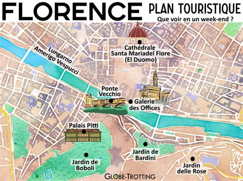 Carte du centre historique de Florence avec les principaux monuments