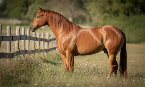 Cheval alezan dans un pré ensoleillé