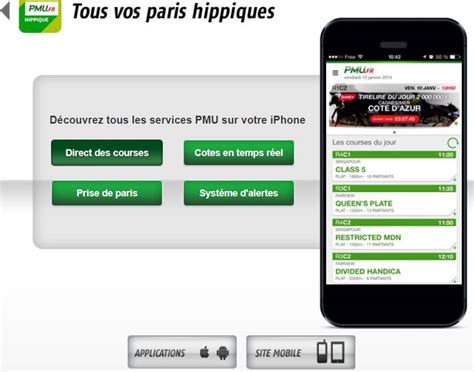 Interface de l'application mobile PMU Hippique