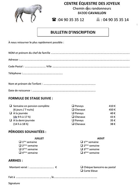 Illustration d'un bulletin d'inscription pour un concours