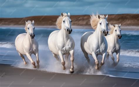 Un cheval blanc galopant dans un paysage aquatique