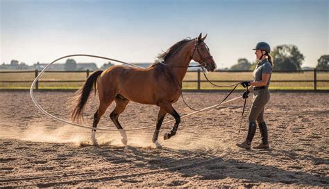 Cavalier travaillant un cheval en longe