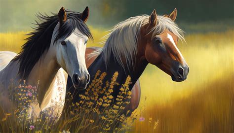 Cheval dans un pré au coucher du soleil