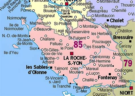 Carte de la Vendée avec Saint-Gilles-Croix-de-Vie et Saint-Jean-de-Monts mises en évidence