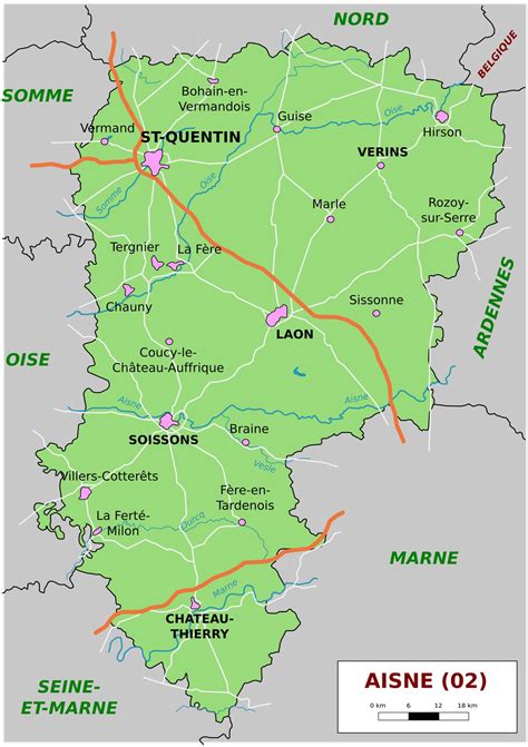 Carte de la rivière Aisne traversant le département de l'Aisne