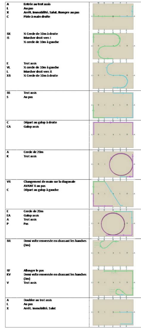 Représentation schématique d'une carrière de dressage avec les points de repère de la reprise