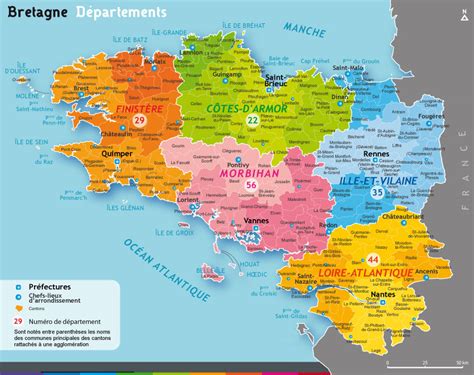 Carte de la région Bretagne avec Cournon et La Gacilly