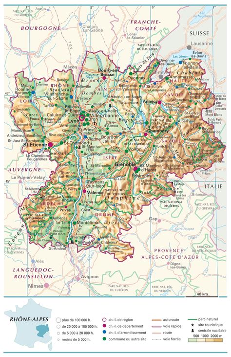Carte de la région Rhône-Alpes avec des points d'intérêt pour la randonnée équestre