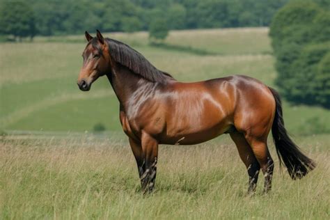 Cheval de Maremme bai dans un paysage toscan