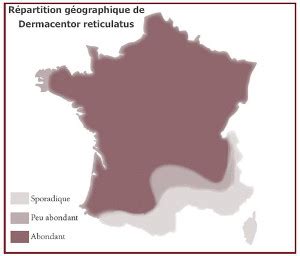 Carte de répartition géographique de Dermacentor reticulatus en France.