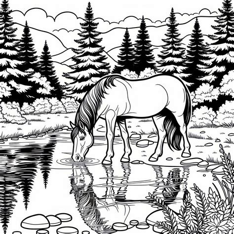 Cheval traversant un ruisseau en extérieur