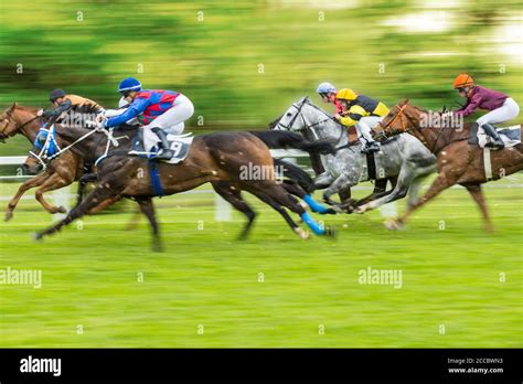 Courses hippiques avec chevaux et jockeys
