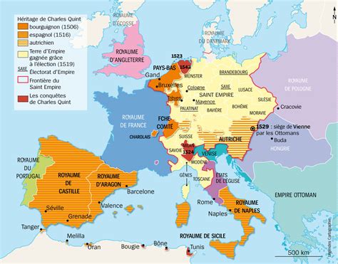 Carte de l'Empire de Charles Quint au XVIe siècle