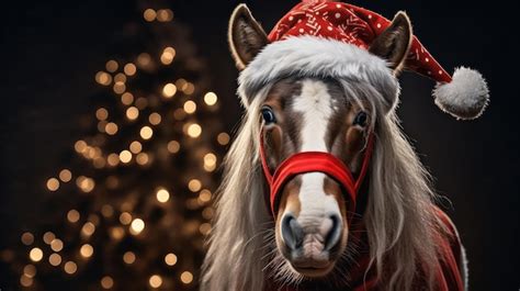 Cheval portant un bonnet de Noël