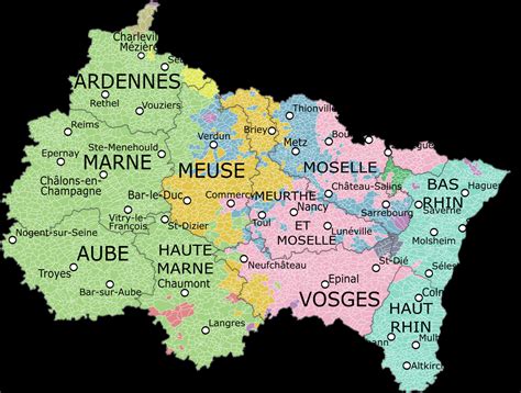 Carte de la région Grand Est avec des points d'intérêt équestres