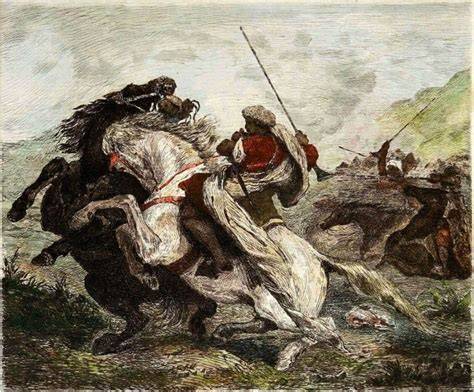 Gravure ancienne de cavaliers arabes