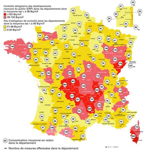 Carte de France indiquant les zones à risque radon