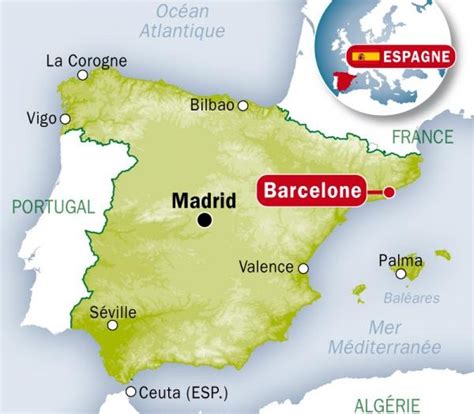 Carte de l'Espagne montrant Barcelone
