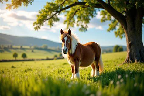 Un poney dans un pré verdoyant
