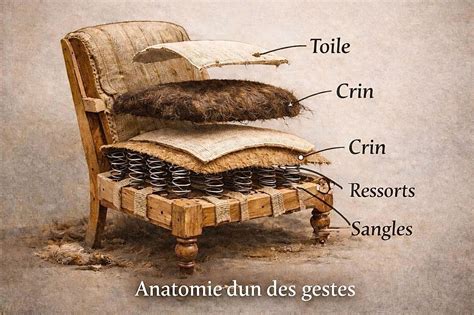 Schéma des couches de garnissage d'un siège ancien