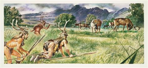 Représentation artistique d'une scène de chasse préhistorique