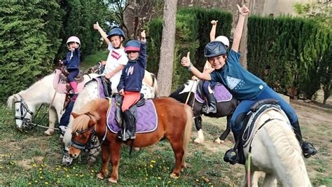 Un groupe de cavaliers et poneys célèbrent une victoire lors d'une compétition de Pony Games