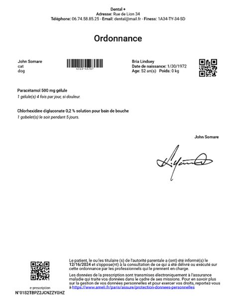 Ordonnance vétérinaire sur un bureau