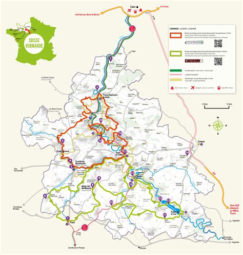 Carte de la Suisse Normande indiquant les principaux lieux des épreuves