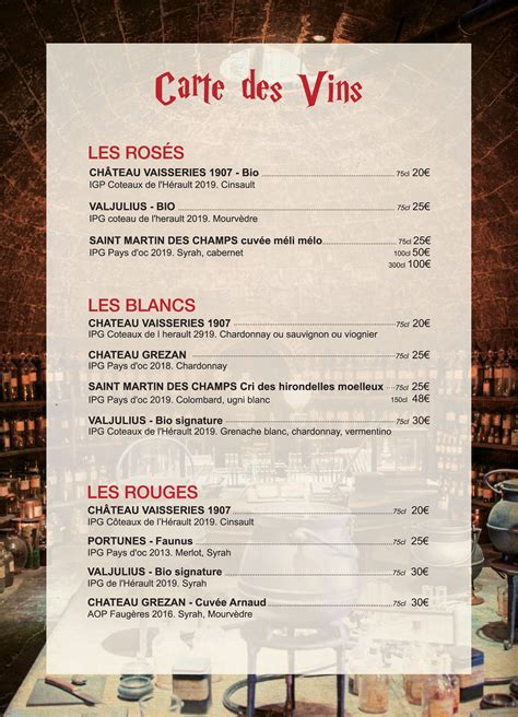 Carte des vins et cocktails