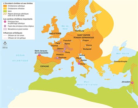 Carte de l'Europe montrant l'expansion du christianisme au Haut Moyen Âge