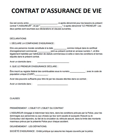 Document de contrat d'assurance