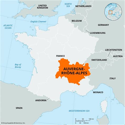 Une carte de la région Auvergne-Rhône-Alpes mettant en évidence le département de l'Ain