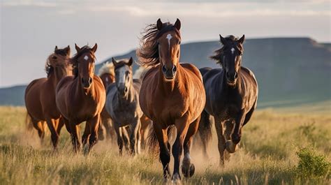 Un groupe de chevaux sauvages courant dans un champ