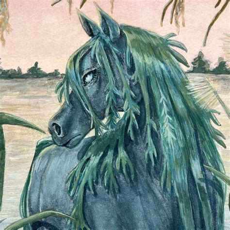 Illustration d'un Kelpie émergeant d'un lac