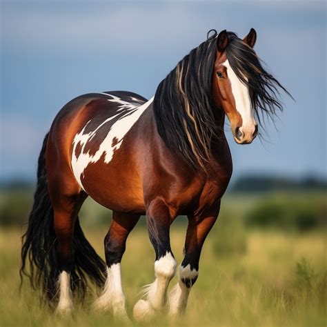 Cheval avec une crinière et une queue luxuriantes