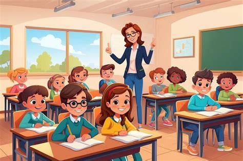Illustration d'une salle de classe avec des élèves participant à une activité sur le commerce équitable