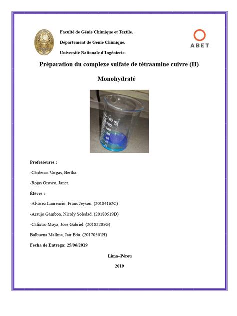 Structure moléculaire du complexe tétraamine cuivre II