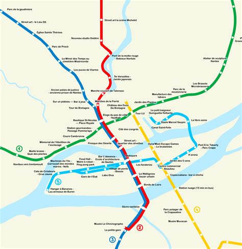 Carte des lignes de tramway et de bus à Nantes
