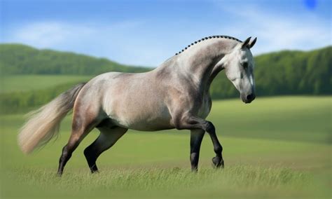 Cheval lipizzan effectuant un mouvement d'école