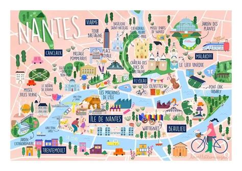 Carte touristique de Nantes mettant en avant les monuments traversés par la course