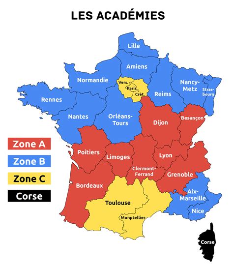 Carte de France avec des points indiquant les CASNAV académiques