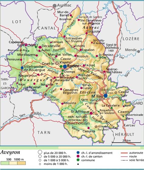 Carte routière de l'Aveyron montrant Salles-Curan et Laissac-Sévérac l'Église