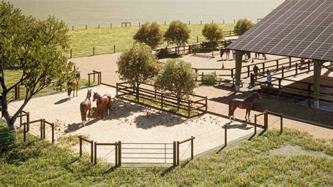 Vue panoramique du centre équestre dans un paysage naturel