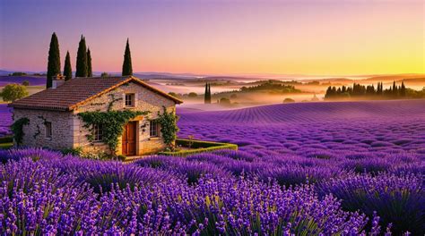 Paysage provençal avec champs de lavande et chevaux