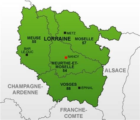 Carte de la région Lorraine avec des points d'intérêt équestres