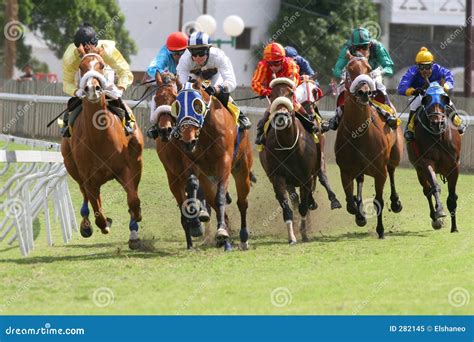 Photo d'une arrivée de course de chevaux