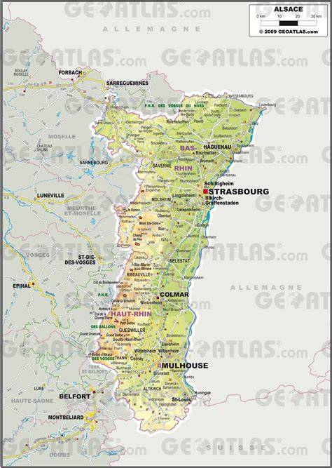 Carte de l'Alsace avec des points d'intérêt touristiques et équestres
