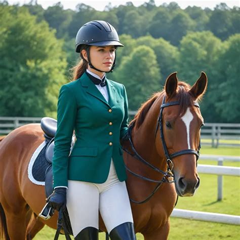 Cavalière en tenue de dressage avec un pantalon blanc impeccable
