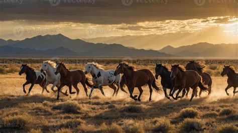 Mustangs galopant dans un paysage aride